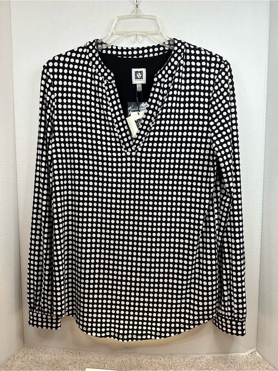 Anne Klein Tops - Anne Klein Black and White Polka Dot Split-Neck Blouse, XXS, NWT